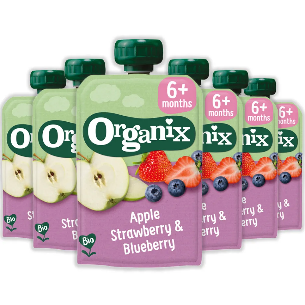 Baby & Peutervoeding<Organix 6x Knijpfruit 6+m Appel Aardbei & Blauwe Bes 100 gr