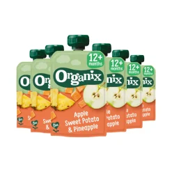 6x Knijpfruit 12+m Appel Zoete Aardappel & Ananas 100 gr^Organix New