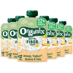6x Knijpfruit Nutri Fiber 12+m Mango Yoghurt Banaan 100 gr^Organix Discount