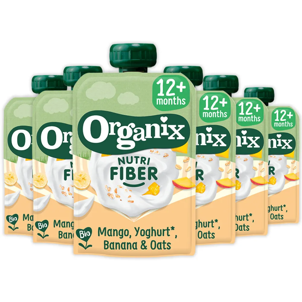 6x Knijpfruit Nutri Fiber 12+m Mango Yoghurt Banaan 100 gr^Organix Discount