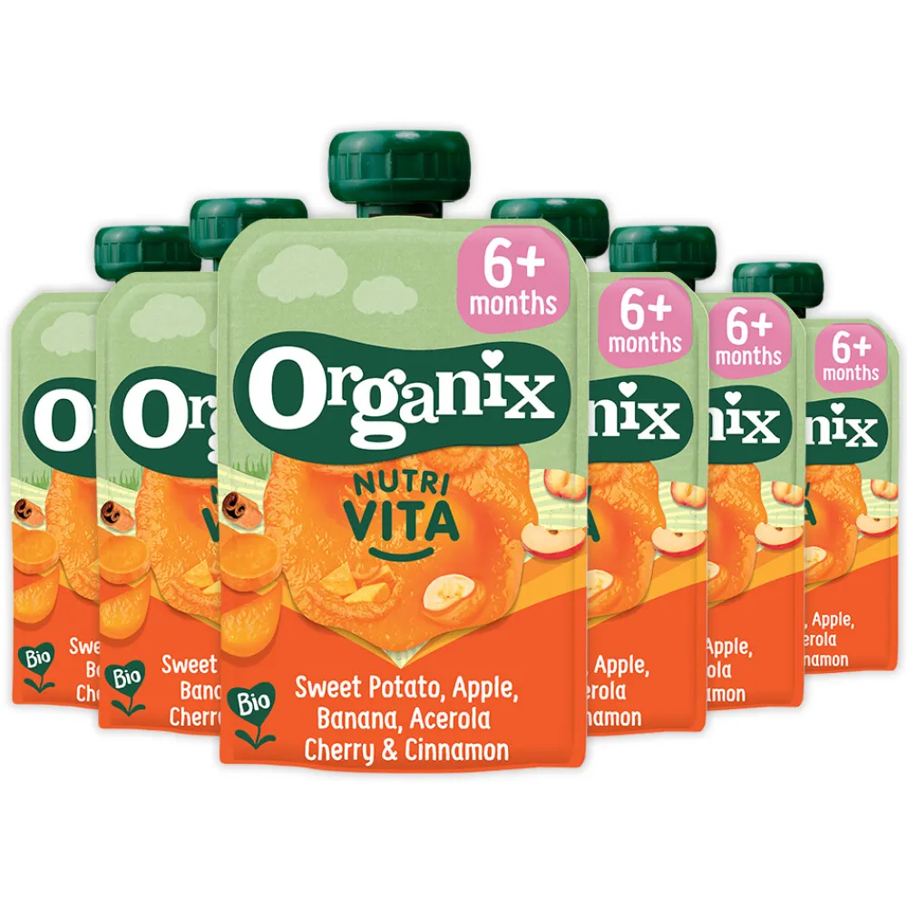 6x Knijpfruit Nutra Vita 6+m Zoete Aardappel Kers Kaneel 100 gr^Organix Outlet