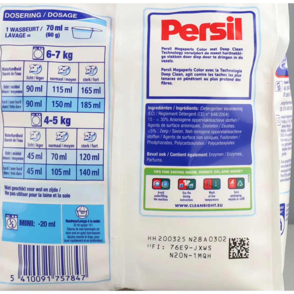 Wasmiddel<Persil 5x Waspoeder Megaperls Color 17 Wasbeurten 1,02 kg