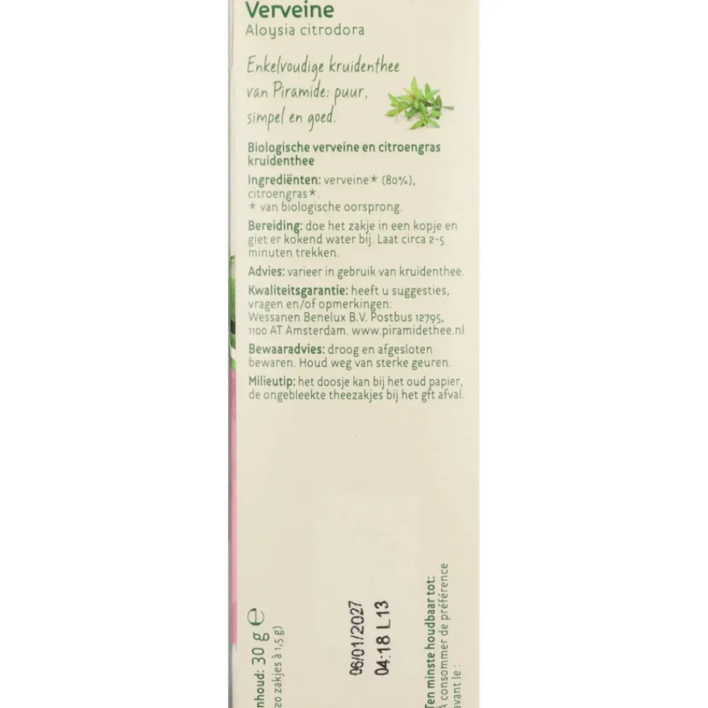 3x Kruidenthee Bio Verveine 20 stuks^Piramide Outlet