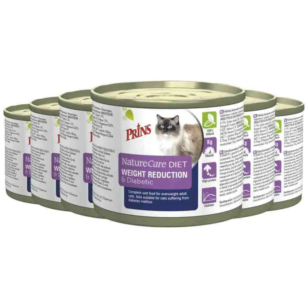 Kattenvoer<Prins 6x NatureCare Diet Kattenvoer Nat Weight Reduction & Diabetic 200 gr