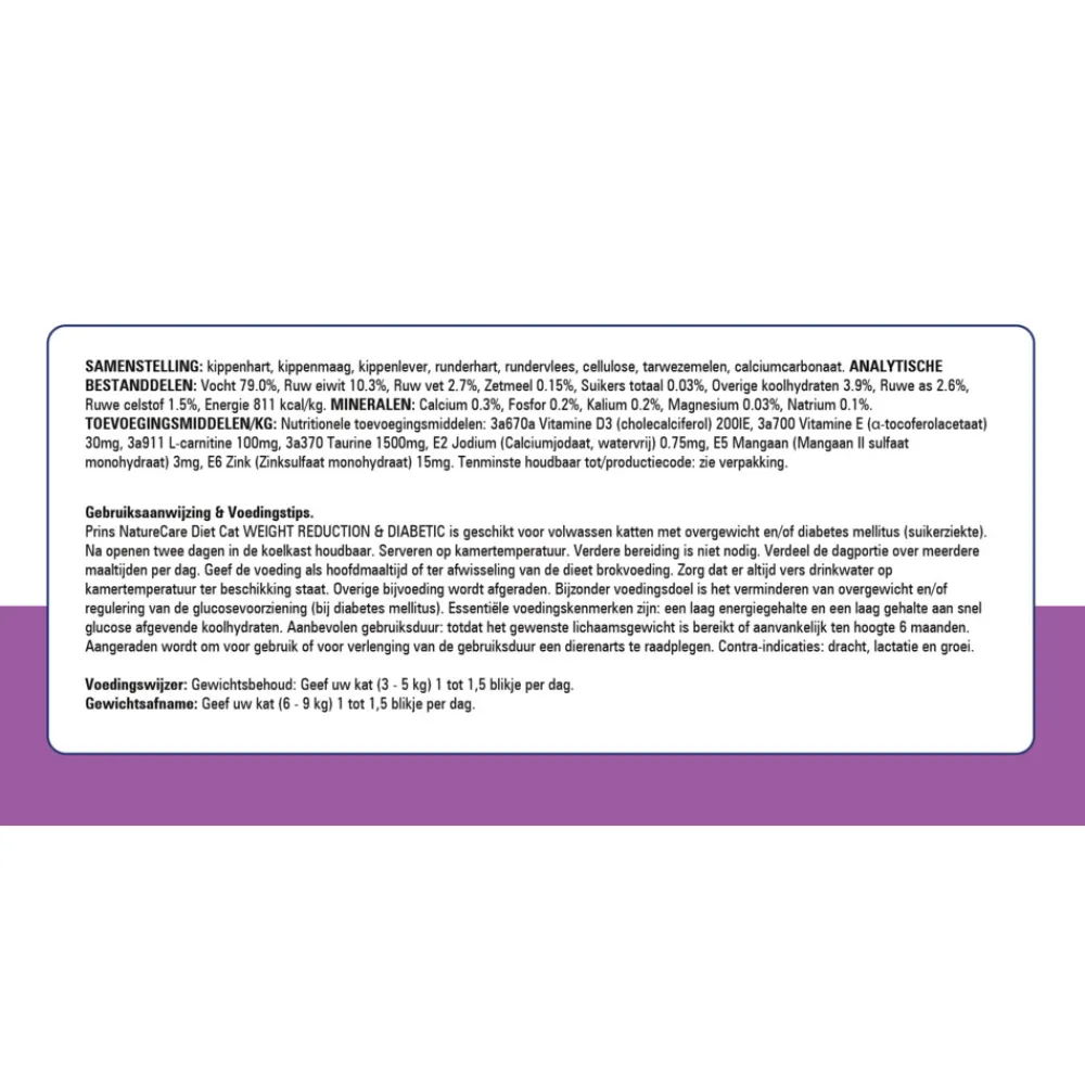 Kattenvoer<Prins 6x NatureCare Diet Kattenvoer Nat Weight Reduction & Diabetic 200 gr