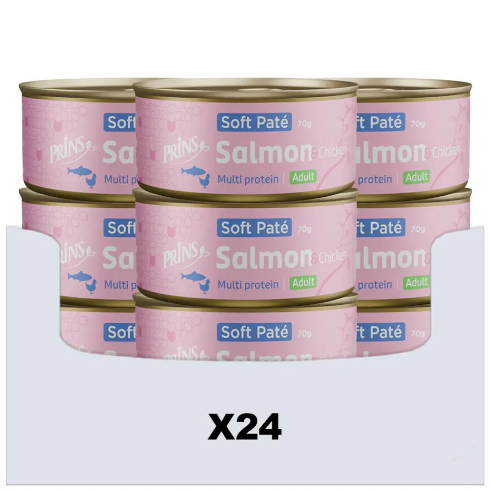 24x Soft Paté Kattenvoer Nat Zalm & Kip 70 gr^Prins New