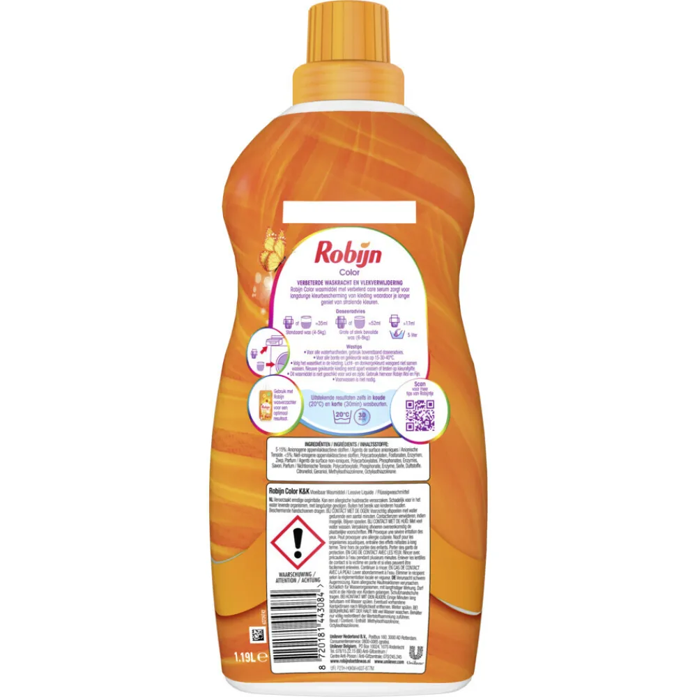 Wasmiddel<Robijn 4x Klein & Krachtig Wasmiddel Color 34 Wasbeurten 1,19 liter