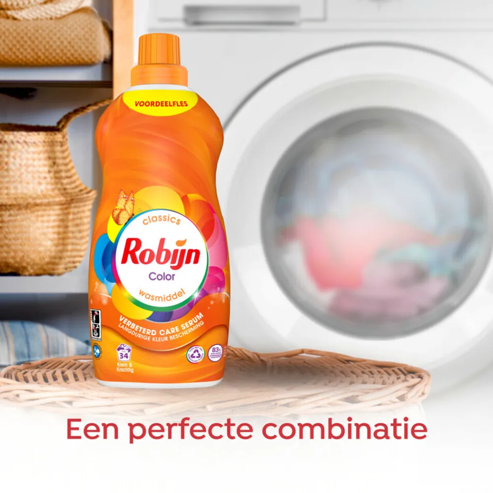 Wasmiddel<Robijn 4x Klein & Krachtig Wasmiddel Color 34 Wasbeurten 1,19 liter
