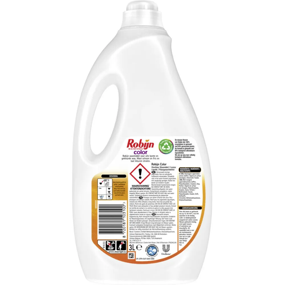 Wasmiddel<Robijn 3x Vloeibaar Wasmiddel Color 60 Wasbeurten 3 liter