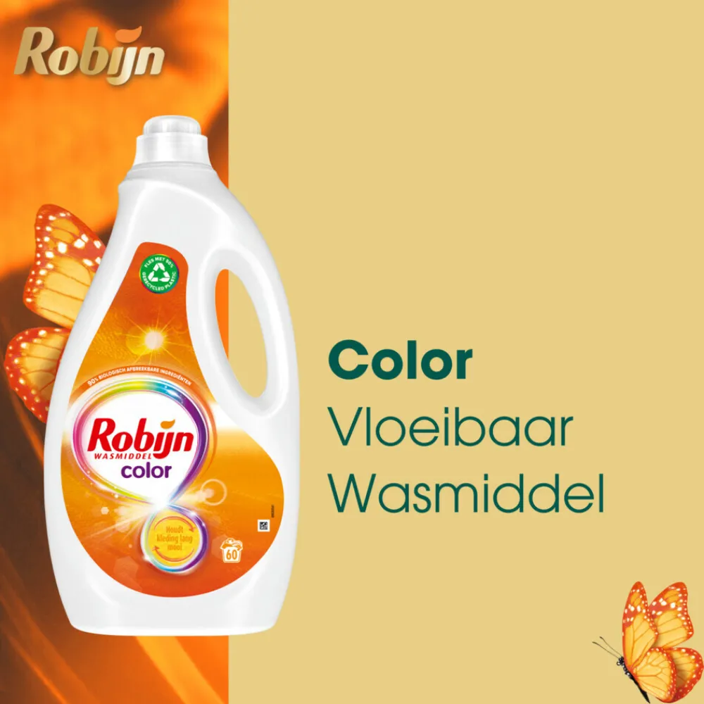 Wasmiddel<Robijn 3x Vloeibaar Wasmiddel Color 60 Wasbeurten 3 liter