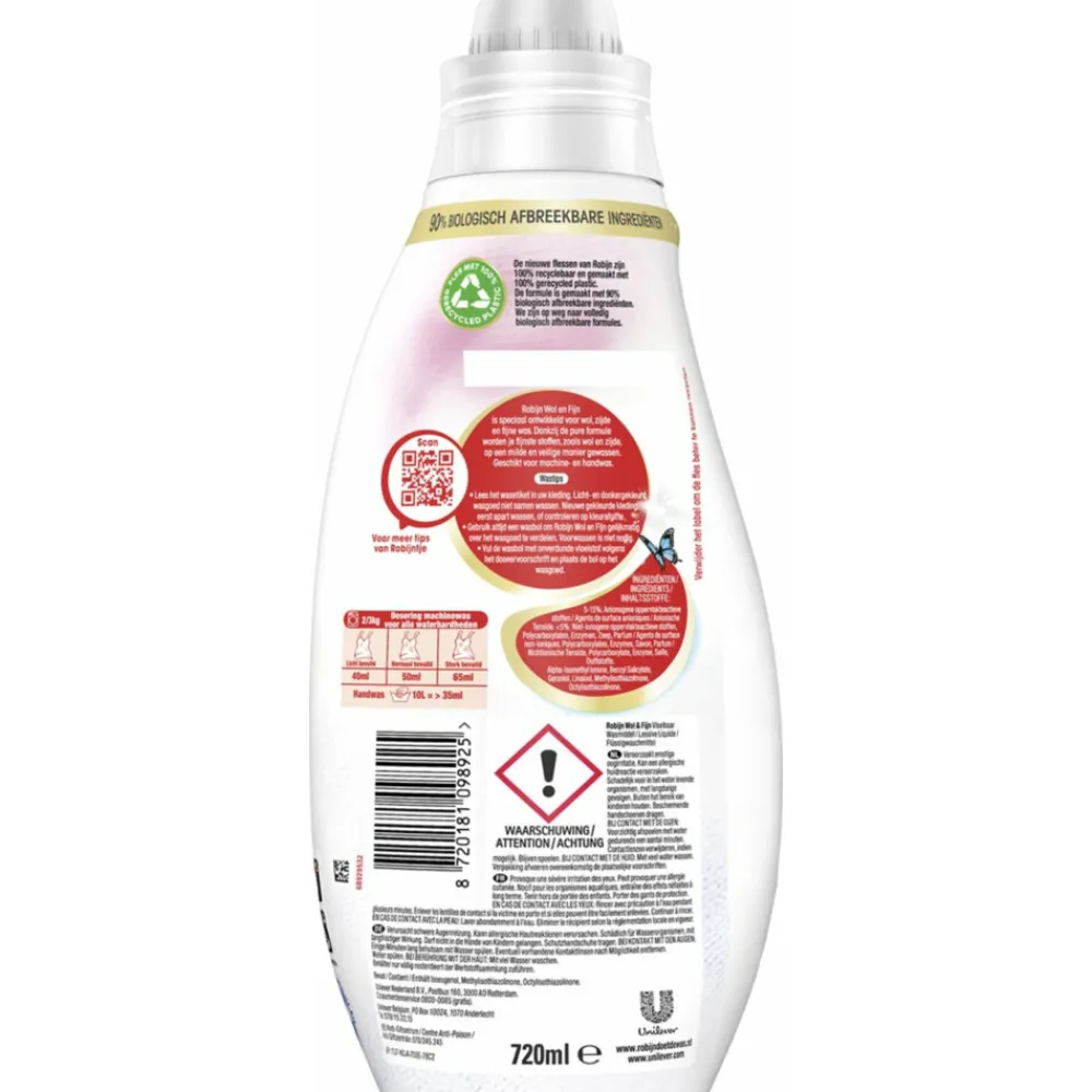 Wasmiddel<Robijn 6x Vloeibaar Wasmiddel Wol & Fijn 18 Wasbeurten 720 ml