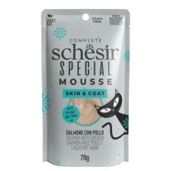Kattenvoer<Schesir 12x Special Cat Mousse Skin & Coat Zalm & Kip 70 gr