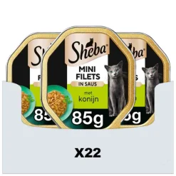 Kattenvoer<Sheba 22x Mini Filets Adult Kattenvoer Natvoer Konijn in Saus 85 gr
