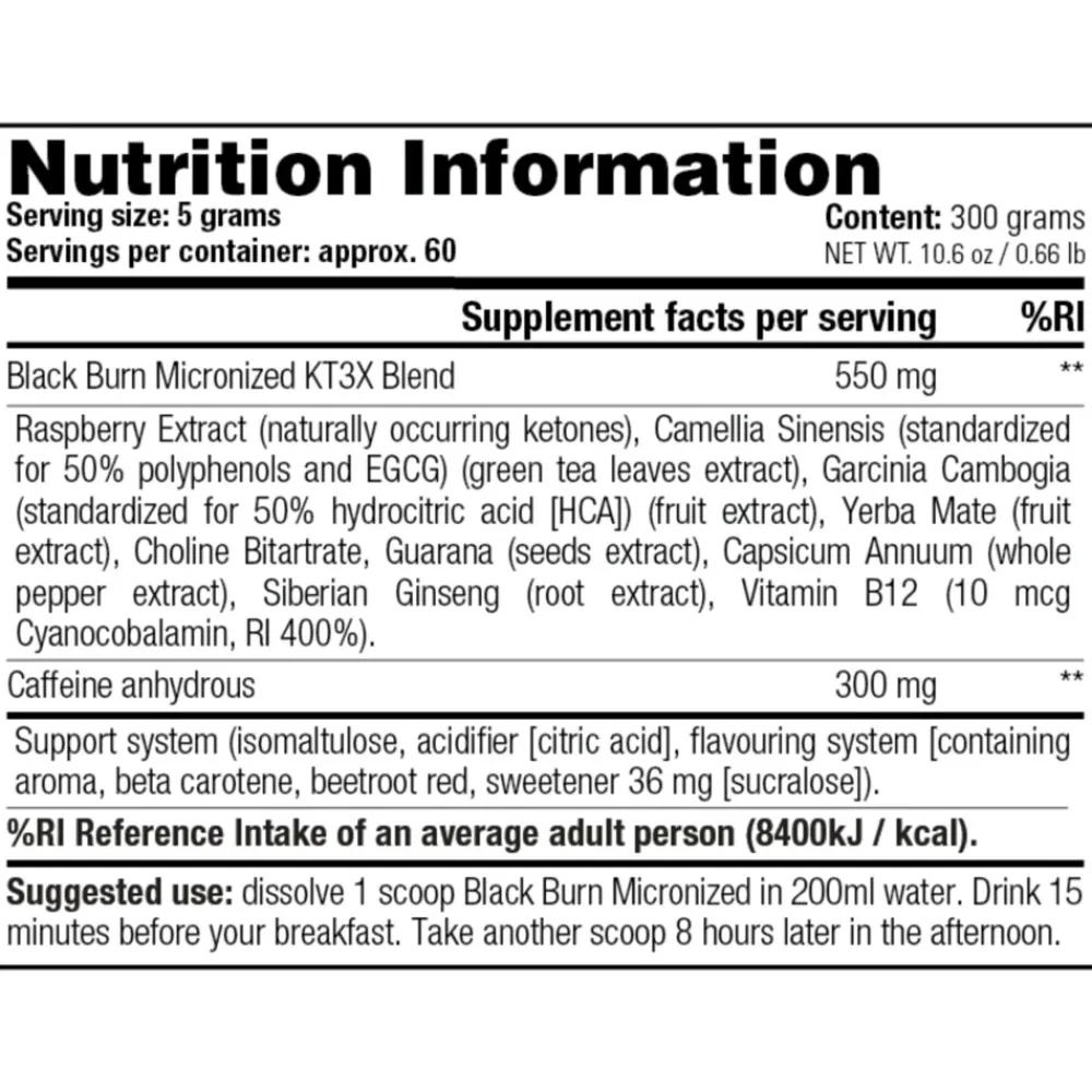 New 6x Black Burn Micronized Fruit Punch 300 gr Sportvoeding & Drank