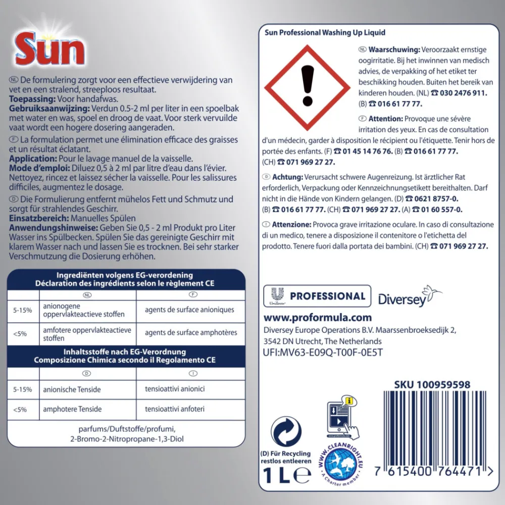 Handafwas<Sun Professional 6x Handafwasmiddel Pro Formula 1 liter