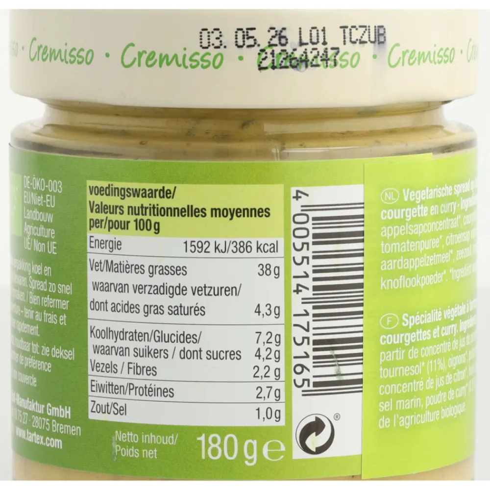 Beleg<Tartex 6x Cremisso Courgette Bio 180 gr