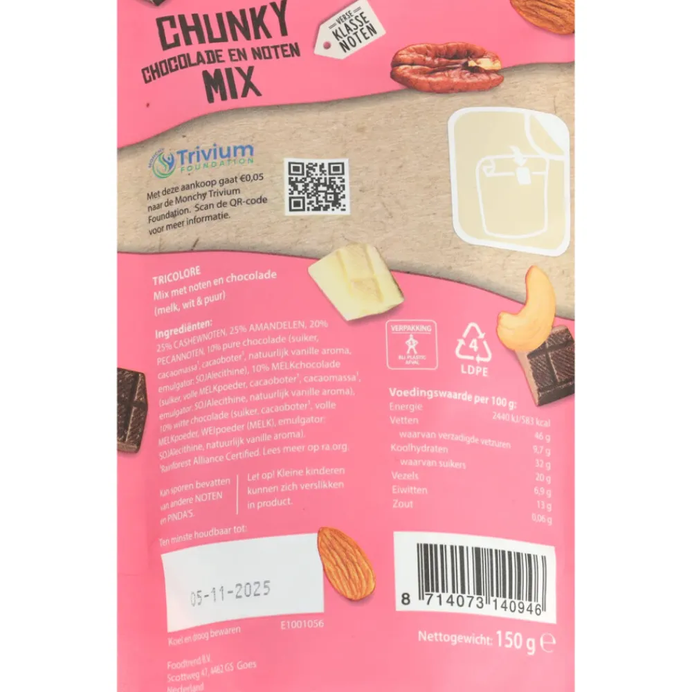 3x Chunky Chocolade en Noten Mix Tricolore 150 gr^Verse Klassenoten