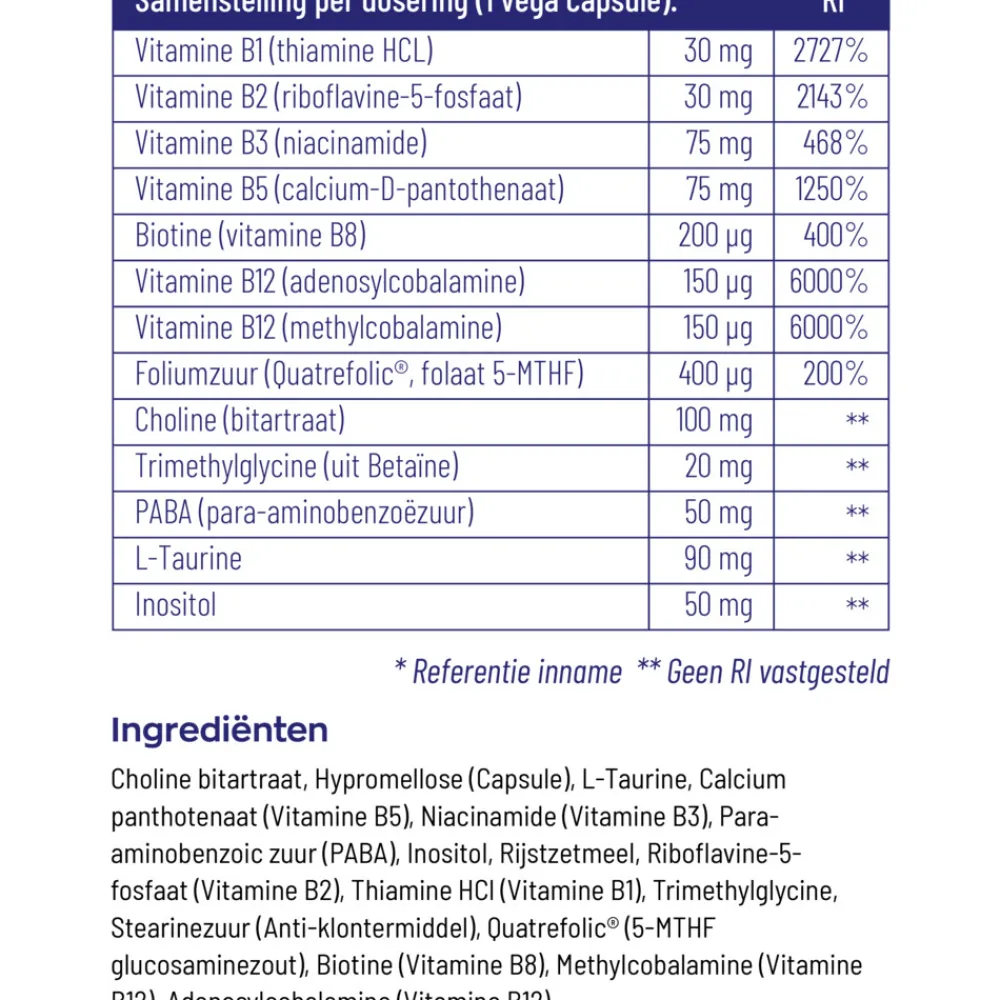 New 2x B-Complex Actief Zonder B6 90 vegacapsules Vitaminen