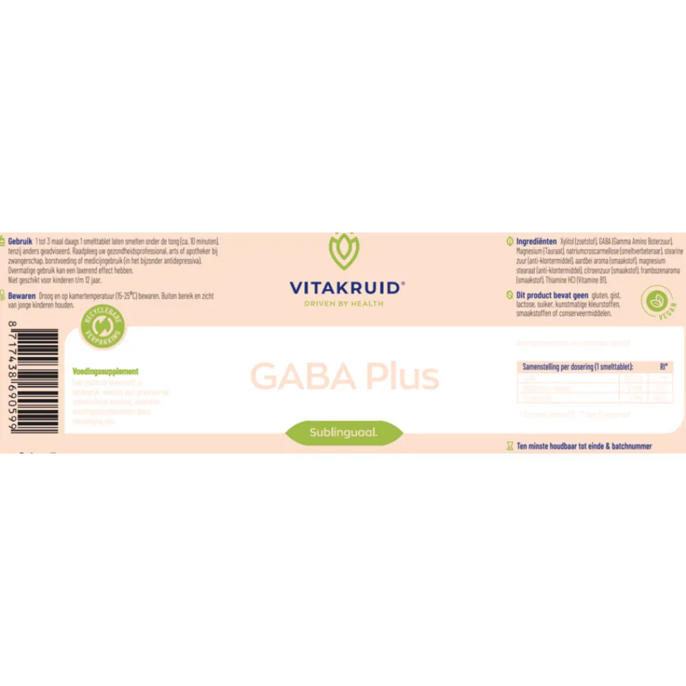 Rustgevend & Slapen|Speciale Bestanddelen<Vitakruid 2x Gaba Plus 180 tabletten