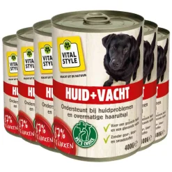 Hot 6x Hondenvoer Blik Huid & Vacht 400 gr Hondenvoer