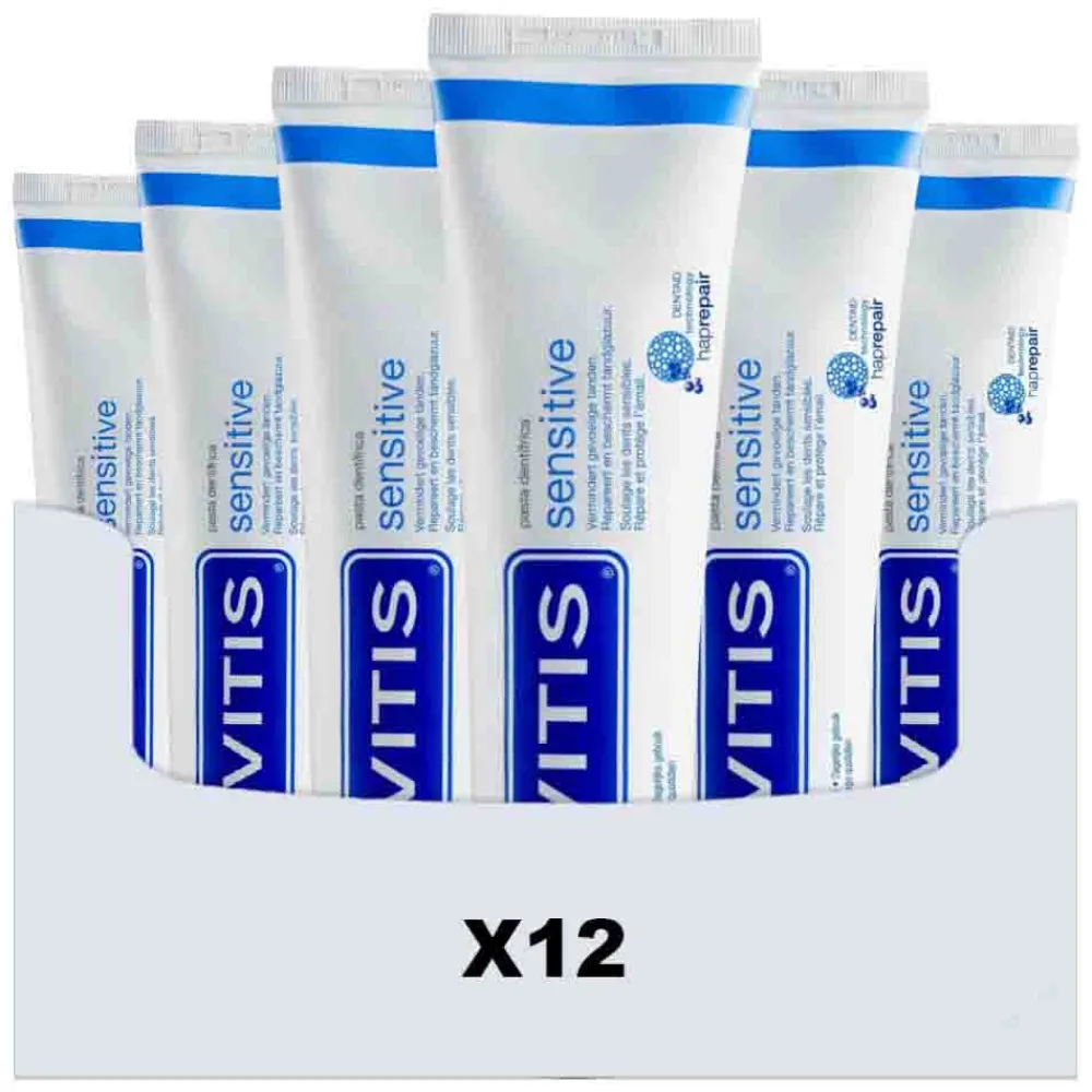 12x Tandpasta Sensitive 75 ml^Vitis Online