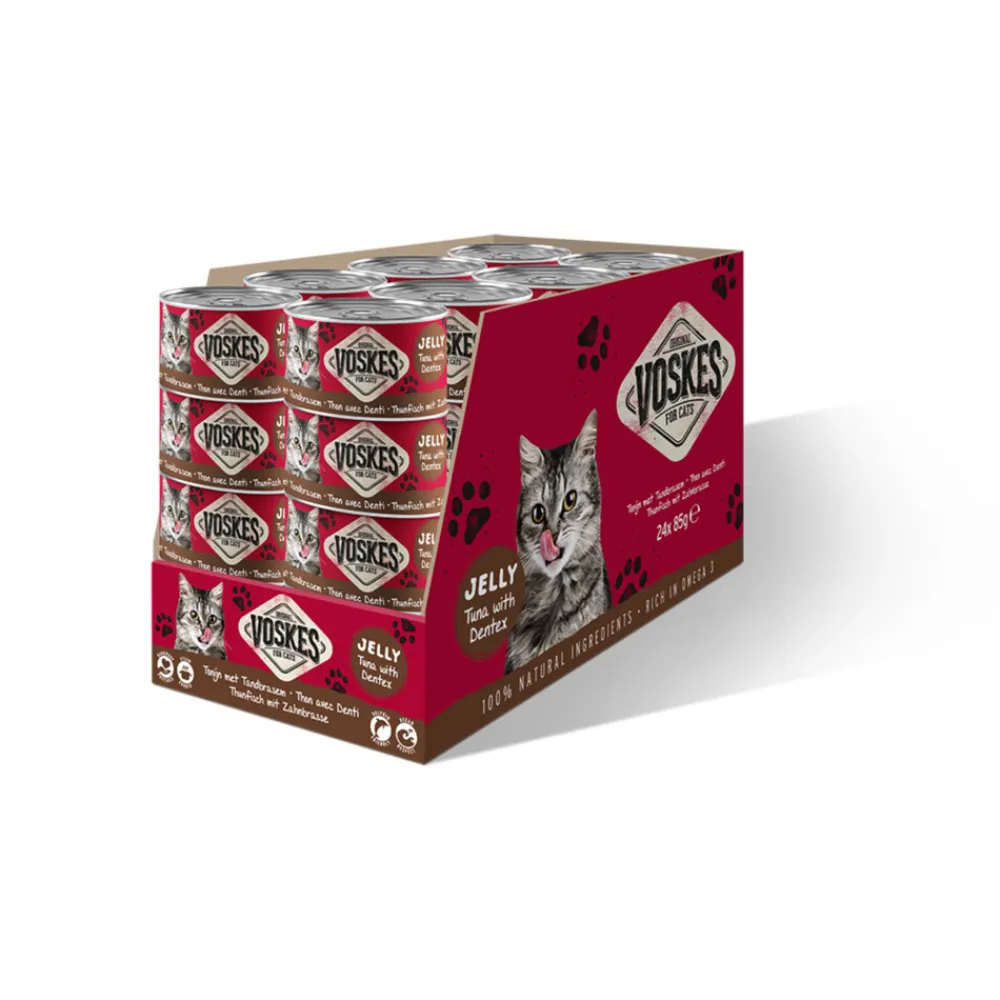 Kattenvoer<Voskes 24x Kattenvoer Nat Tonijn met Tandbrasem 85 gr