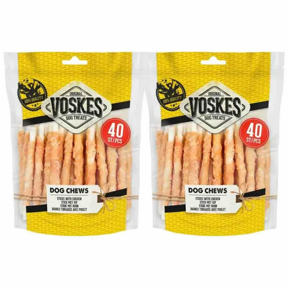 Snacks<Voskes 2x Rawhide Kip Sticks 400 gr