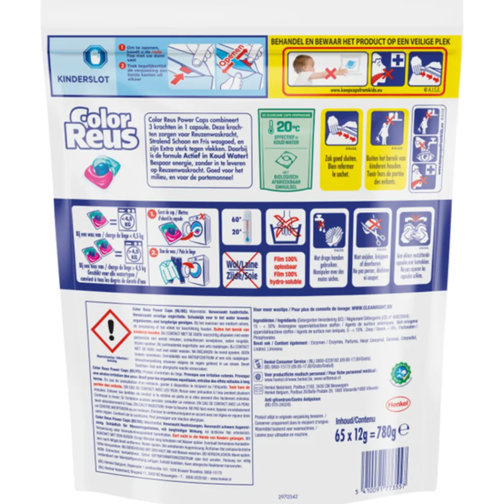 4x Wasmiddelcapsules 3+1 Power Caps Kleur 65 beurten Wasmiddel