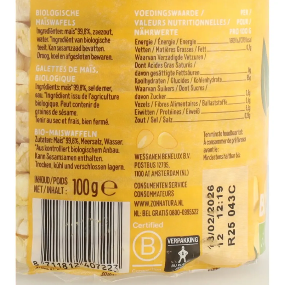 Discount 3x Maiswafels Biologisch 100 gr Snacks|Brood & Crackers