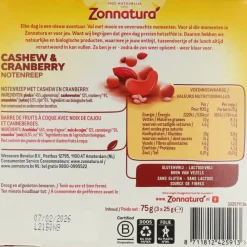 Snacks & Tussendoortjes<Zonnatura 3x Notenreep Cashew Cranberry Biologisch 75 gr
