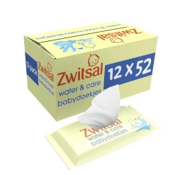 Babydoekjes<Zwitsal Water & Care Babydoekjes met geur 12x52 = 624 stuks